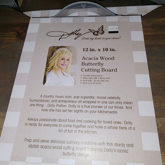 Dolly Parton Acacia Butterfly Cutting board 12x10 " - Picture 2 of 2
